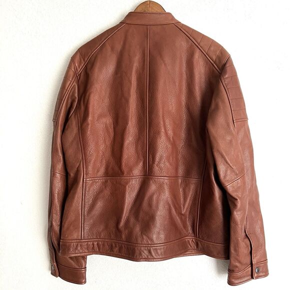 Cole Haan Leather Racer Moto Jacket Mens Large Brown - Picture 2 of 8